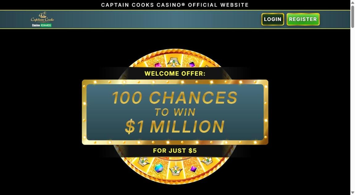 Captain Cooks Casino 100 free spins: 100 chances for a C$5 deposit on the Mega Money Wheel